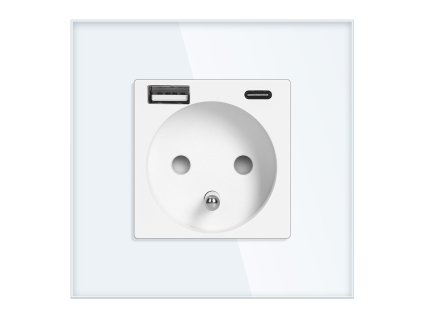 Jednoduchá zásuvka 2P+Z, USB-A + USB-C, PD, max. 20W, biela
