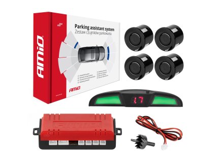 Sada cúvacích parkovacích senzorov LED COB, 4 senzory, čierna, amio-02281