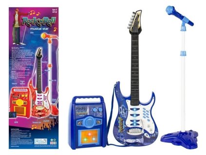 Struny pre elektrickú gitaru, mikrofónový zosilňovač, modrý