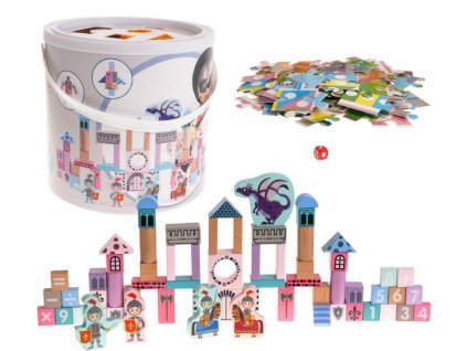 Drevená súprava kociek, puzzle a podložky – Hrad s rytiermi