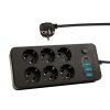 98-210# PS-620 sieťový predlžovací kábel 6 zásuviek 3xUSB 1xUSB-C 2m čierny 3x1mm