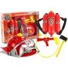 Hasičská súprava pre deti, prilba, sekera, príslušenstvo, červená
