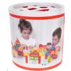 Drevené kocky mesto pre deti 3+ puzzle podložka + triedič tvarov + kocky 115 ks