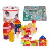 Drevené kocky mesto pre deti 3+ puzzle podložka + triedič tvarov + kocky 115 ks