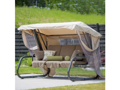 Zahradní houpačka Venezia Lux s moskytiérou, polštářky a bočními stolky D022-04EB PATIO
