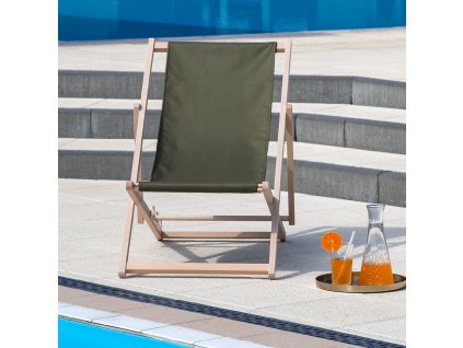 Khaki dřevěné polohovací zahradní lehátko Classic PATIO