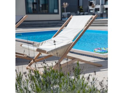 Dřevěné zahradní polohovací lehátko Premium Ecru PATIO