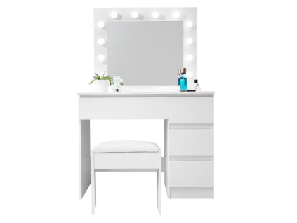 new596295 aga toaletni stolek se zrcadlem a osvetlenim taburet matny bily 1