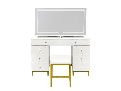 k22499 aga toaletni stolek se zrcadlem a osvetlenim taburet matny bily new 1