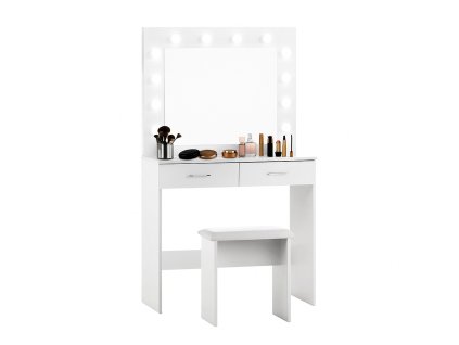 k15242 aga toaletni stolek se zrcadlem a osvetlenim taburet matny bily 1