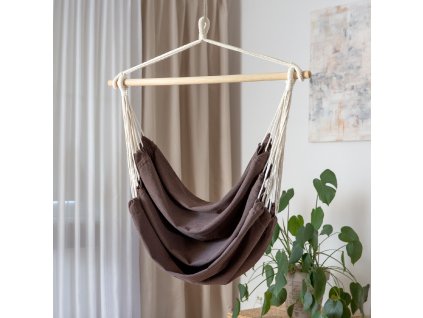 Hnědé závěsné houpací brazilské křeslo 150 x 90 cm PATIO