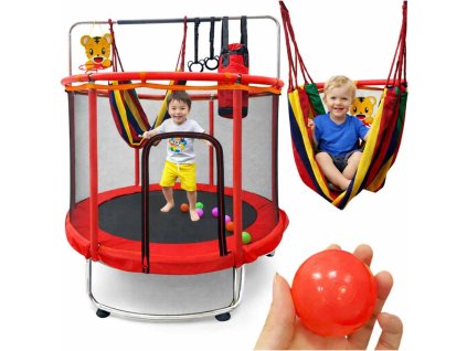 Trampolina dla dzieci ogrodowa siatka pilki koszykowka 150cm czerwona 182300