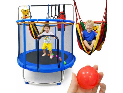 Trampolina dla dzieci ogrodowa siatka pilki koszykowka 150cm niebieska 182396