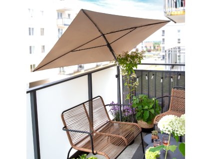 Slunečník, balkónový, šedohnědý, 210 x 140 cm