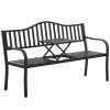 Kovová černá zahradní lavice s opěradlem a stolkem 150 cm