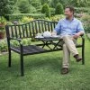 Kovová černá zahradní lavice s opěradlem a stolkem 150 cm