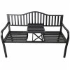 Kovová černá zahradní lavice s opěradlem a stolkem 150 cm