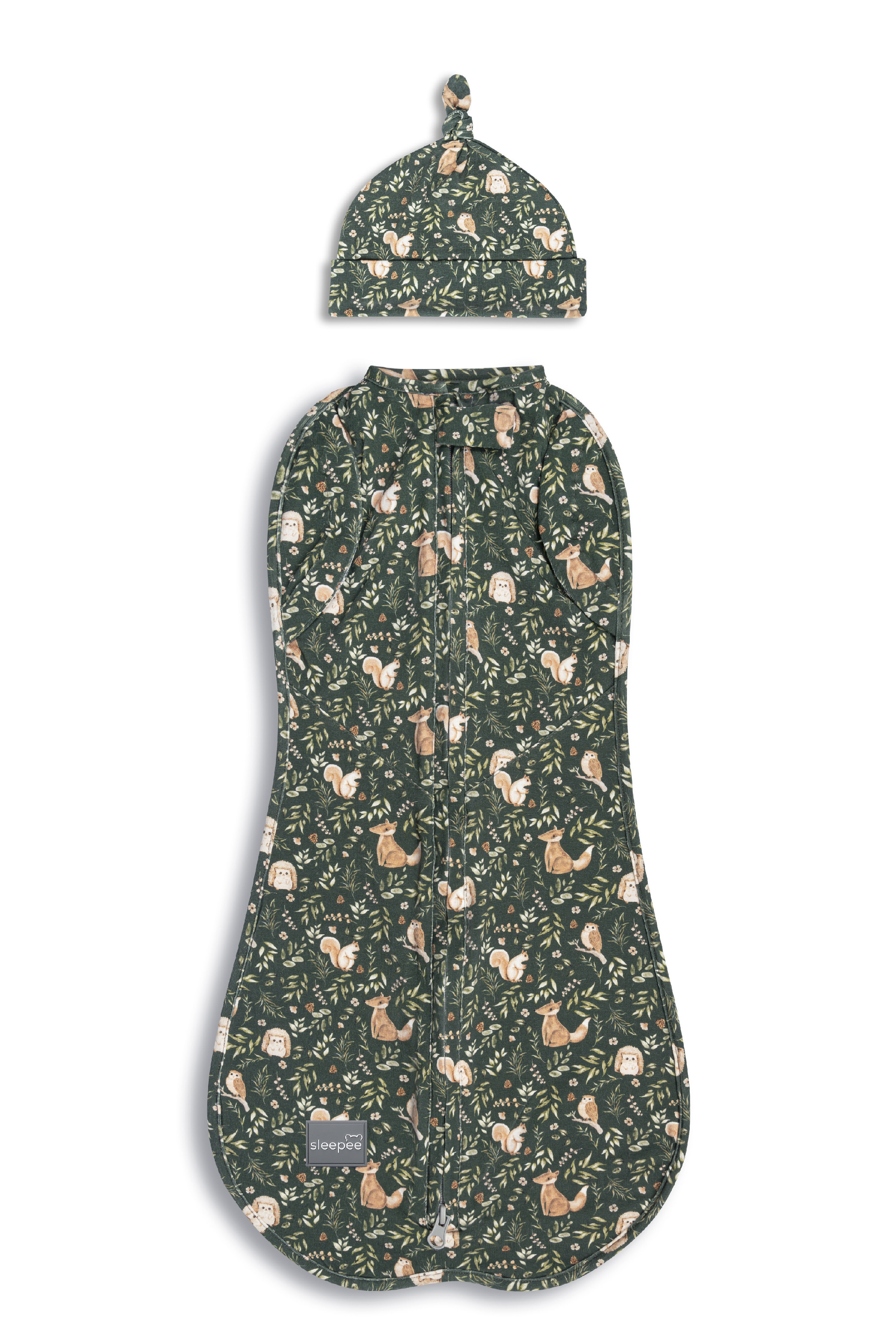 Zavinovačka Sleepee Second Step Swaddle s čepičkou zdarma Green Forest