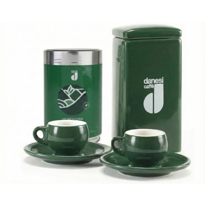 Danesi Duo Plus szett zöld Ruanda őrölt - sötét kazettás őrölt kávé 250 g + 2 csésze és 2 csészealj - zöld