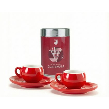 Danesi Duo Plus Set Red Guatemala Zrno - Darková Kazeta Zrnková Káva 250 g + 2 šálky a 2 podšálky - červená