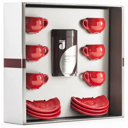 Danesi La Forma Sprint Gift Pack - Darkova Kazeta Kava 250g + 6 espresso šálků a 6 podšálků - červená