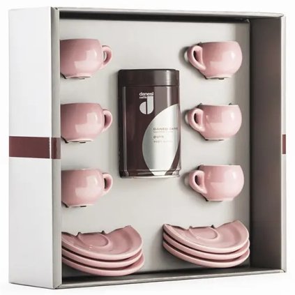 Danesi La Forma Sprint Gift Pack - Darkova Kazeta Kava 250g + 6 espresso šálků a 6 podšálků - růžová