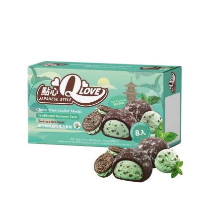 Qlove Japonské Koláčky Choco Mint Cookie Premium Filling Mini Mochi 80g