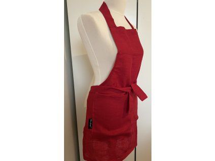 Lněná zástěra Červená