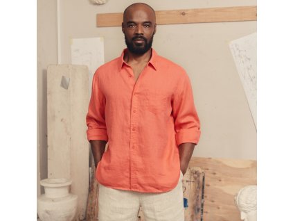 Linen Tales Closet Deep Sea Coral Linen Larch Shirt (2)