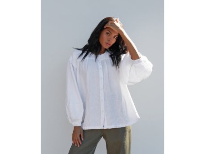 ALGHERO Linen long lantern sleeves top in White 2[1]