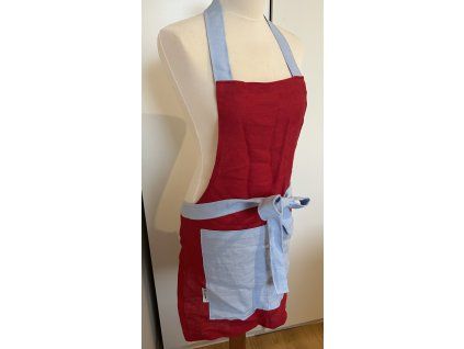 Lněná zástěra Červená/Modrá