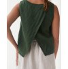 Lněný top TONGA s rozparkem na zádech v tmavě zelené barvě