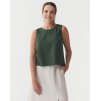 Lněný top TONGA s rozparkem na zádech v tmavě zelené barvě