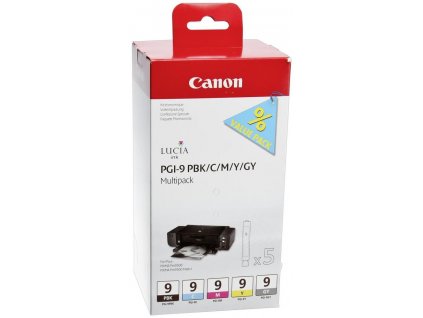 105769 canon pgi9 photo black cyan magenta yellow grey originalni cartridge 5 x 14ml