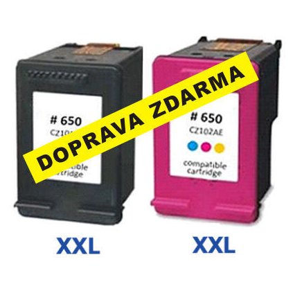Inkousty HP 650 XXL / CZ101AE CZ102AE 650XL, kompatibilní, černý + barevný, sada