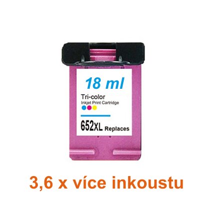 Inkoust HP 652XL / F6V24AE kompatibilní, barevný, 18 ml !! --- 3,6 x více inkoustu