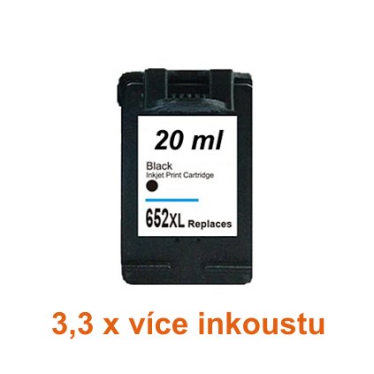 Inkoust HP 652XL / F6V25AE kompatibilní, černý, 20 ml !! -- -- 3,3 x více inkoustu
