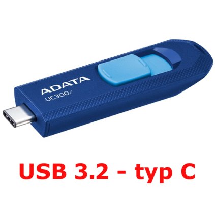 Flash disk 32 GB Adata UC300 USB 3.2,  barva modrá, typ konektoru USB-C