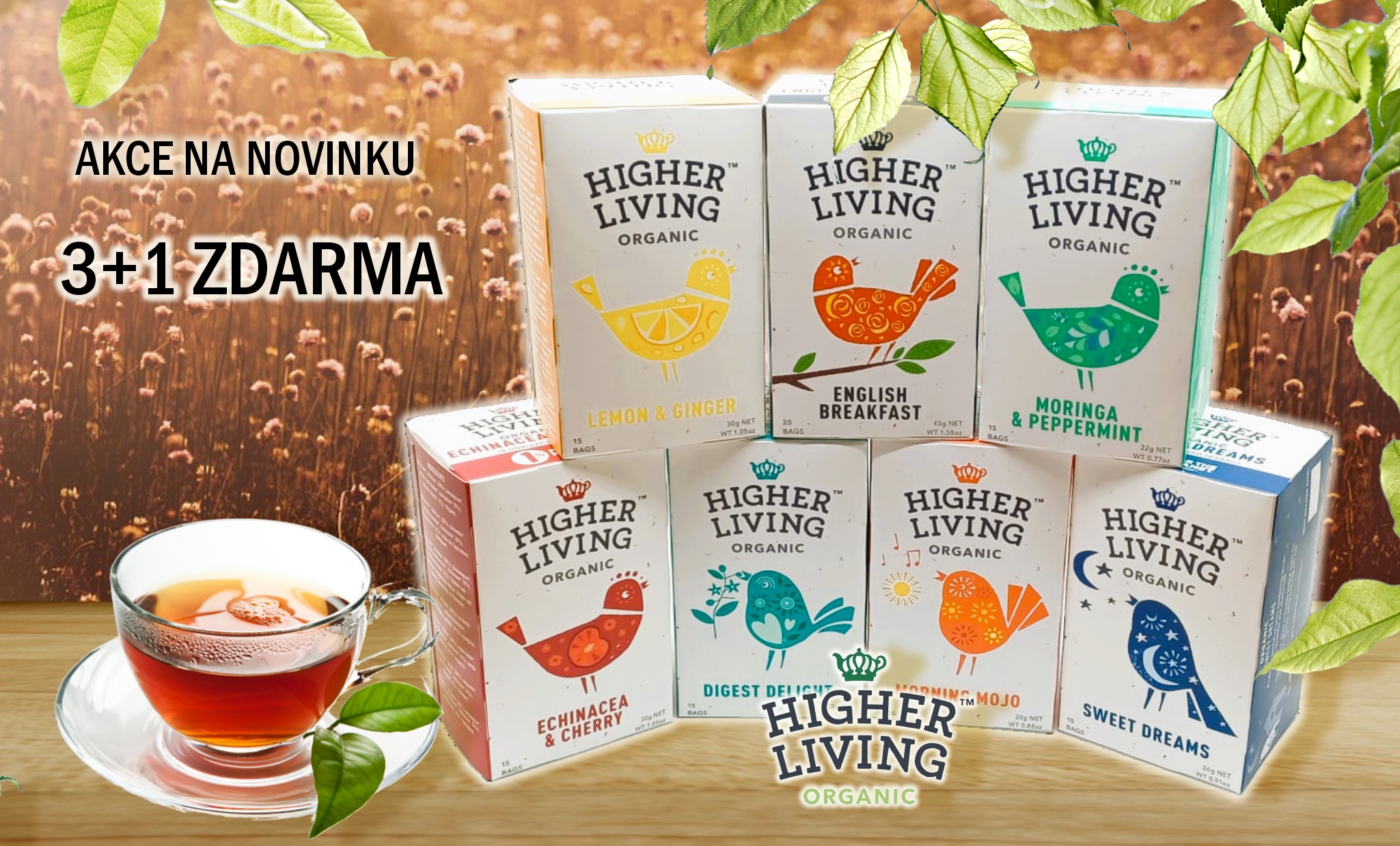 Organic čaje Higher Living 3+1 zdarma