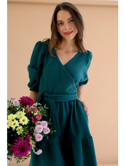 Vaflové šaty Ava tmavě zelená