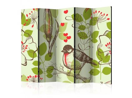 Paraván - Bird and lilies vintage pattern II [Room Dividers]