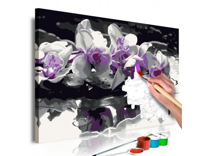 Maľovanie podľa čísiel - Purple Orchid (Black Background & Reflection In The Water)