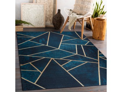 ANDRE 1173 umývací koberec Mozaika, geometrický protišmykový - tyrkysová / zlato