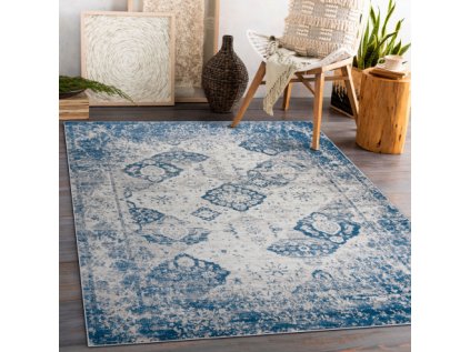 ANDRE 1819C umývací koberec Rozeta, protišmykový - béžová / modrý