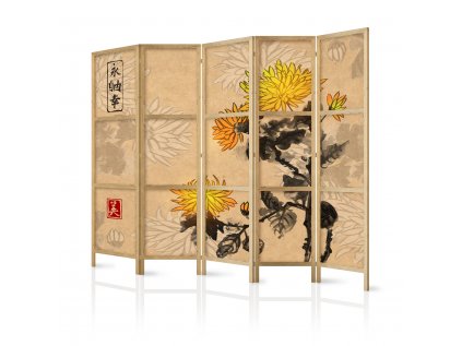 Japonský paraván - Japanese Style: Chrysanthemums II [Room Dividers]