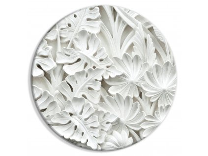 Okrúhlý obraz - Carved Nature - Pattern With White Leaves Made of Stone