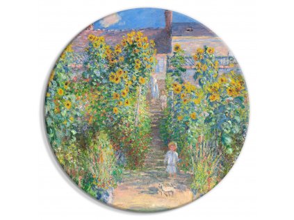 Okrúhlý obraz - Claude Monet’s Garden at Vétheuil - Farmhouse With Sunflowers
