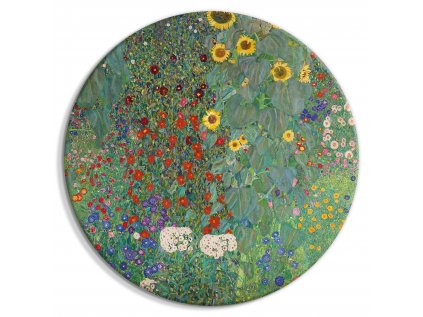 Okrúhlý obraz - Country Garden With Sunflowers, Gustav Klimt - Multi-Colored Flowers