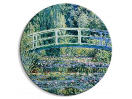 Okrúhlý obraz - Japanese Bridge at Giverny Claude Monet - Spring Landscape of a Forest With a River