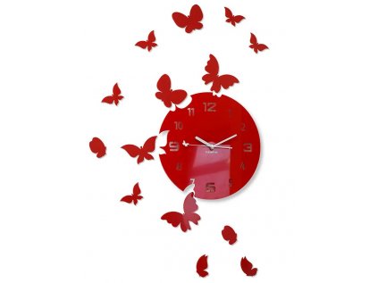 Nástenné akrylové hodiny Motýle - červená